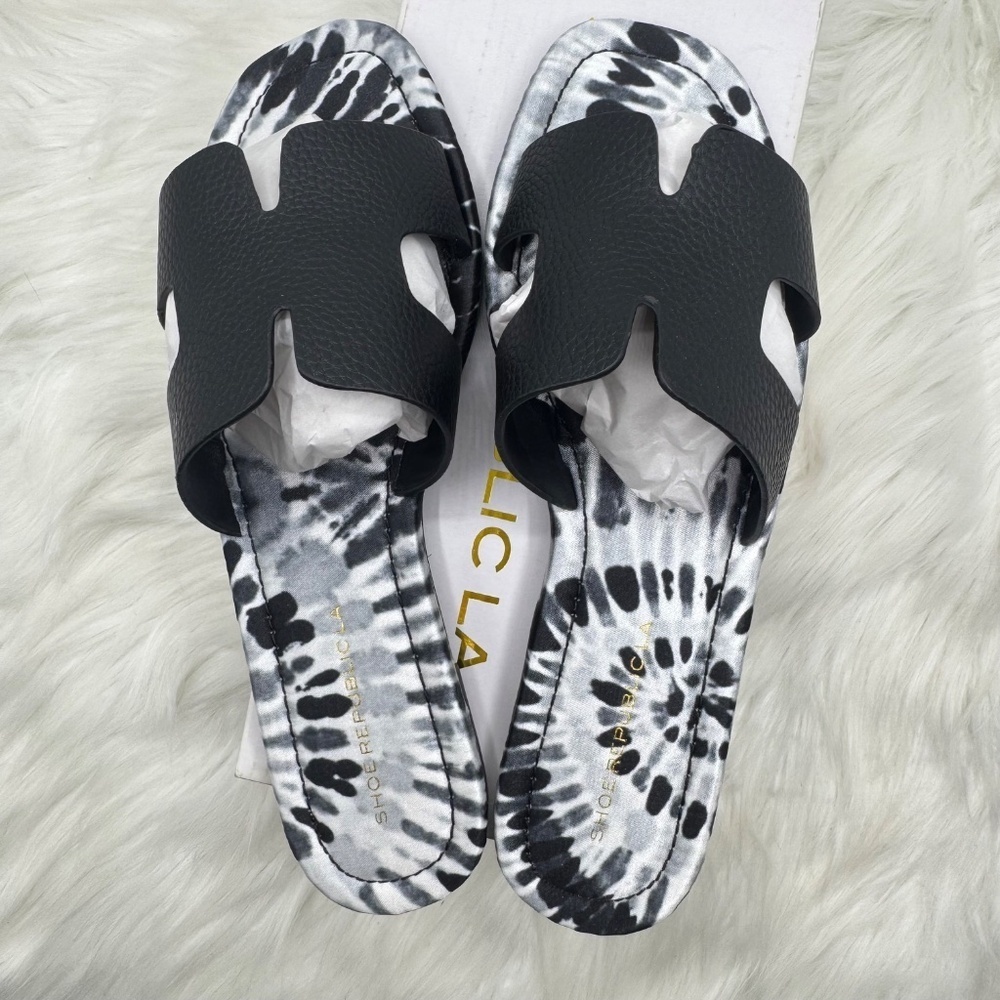Black Square Open Toe Mule Slide Sandal - Picture 3 of 6